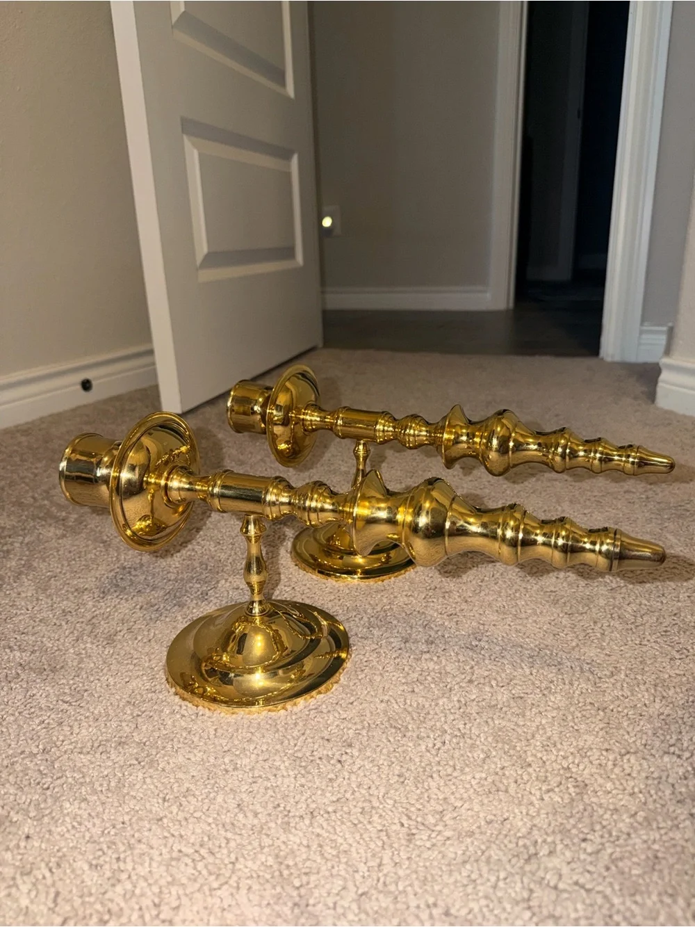 pair of vintage solid brass wall-mount candlestick sconces